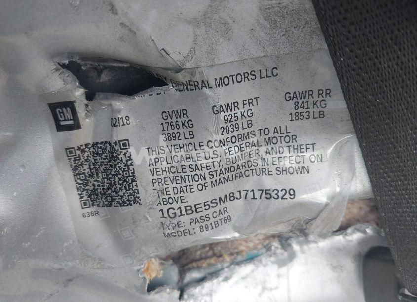 Photo 9 of 2018 Chevrolet Cruze LT AUTO (VIN 1G1BE5SM8J7175329)