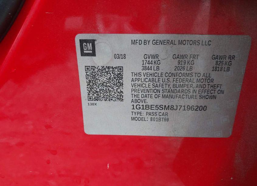 Photo 9 of 2018 Chevrolet Cruze LT AUTO (VIN 1G1BE5SM8J7196200)