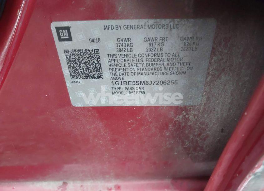 Photo 9 of 2018 Chevrolet Cruze LT AUTO (VIN 1G1BE5SM8J7206255)