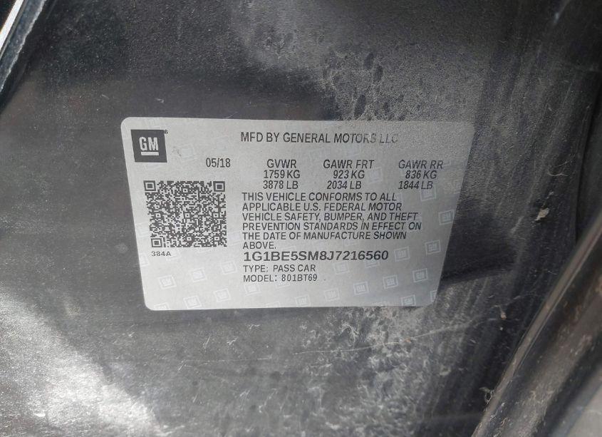 Photo 9 of 2018 Chevrolet Cruze LT AUTO (VIN 1G1BE5SM8J7216560)