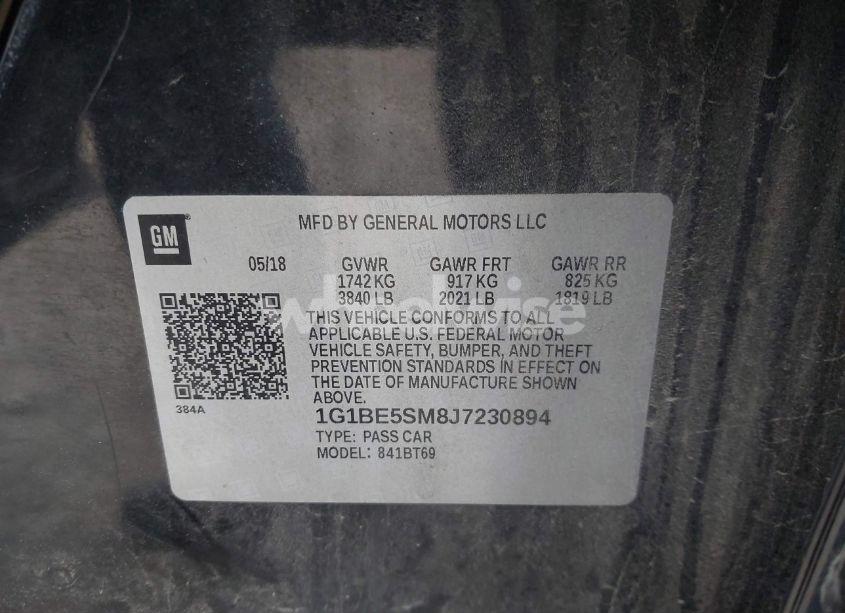 Photo 9 of 2018 Chevrolet Cruze LT AUTO (VIN 1G1BE5SM8J7230894)