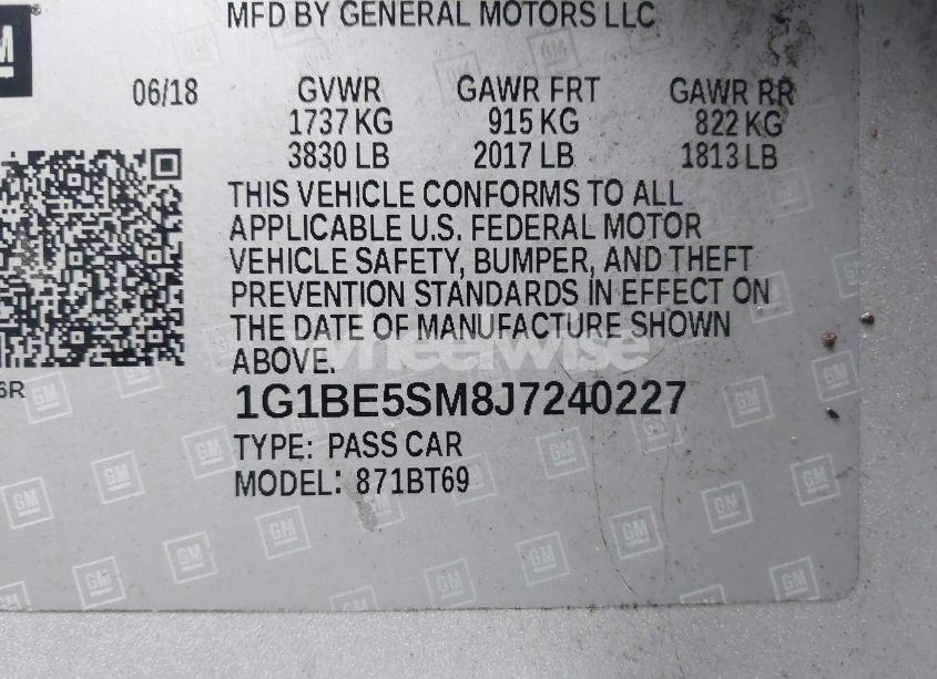 Photo 9 of 2018 Chevrolet Cruze LT AUTO (VIN 1G1BE5SM8J7240227)