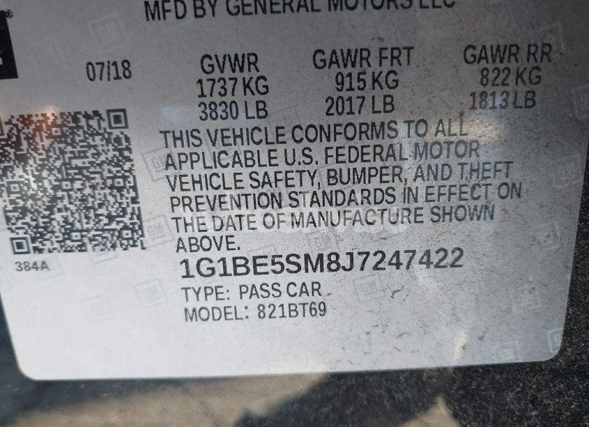 Photo 9 of 2018 Chevrolet Cruze LT AUTO (VIN 1G1BE5SM8J7247422)