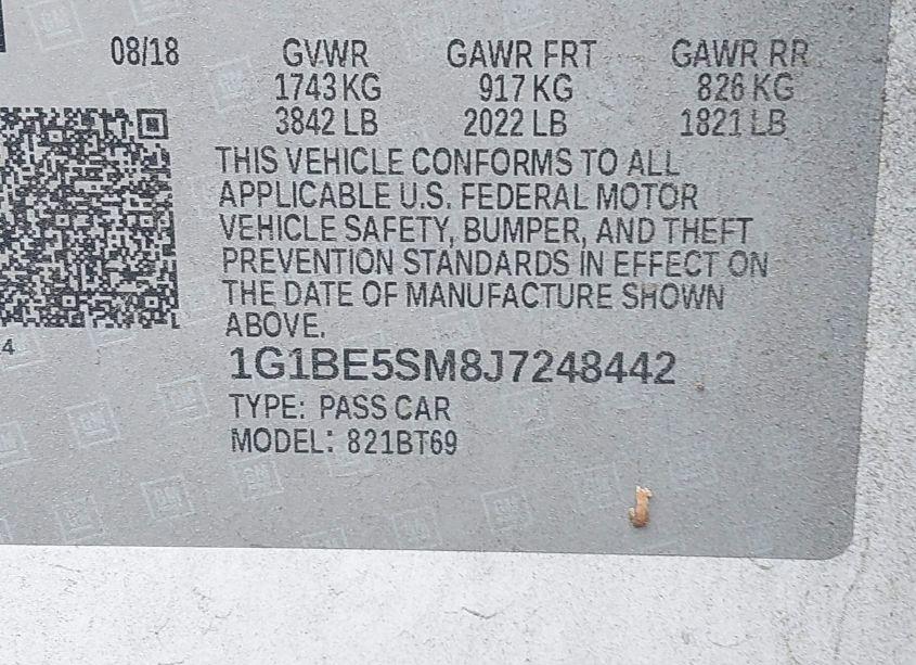 Photo 9 of 2018 Chevrolet Cruze LT AUTO (VIN 1G1BE5SM8J7248442)