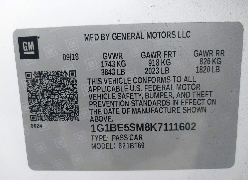 Photo 9 of 2019 Chevrolet Cruze LT (VIN 1G1BE5SM8K7111602)