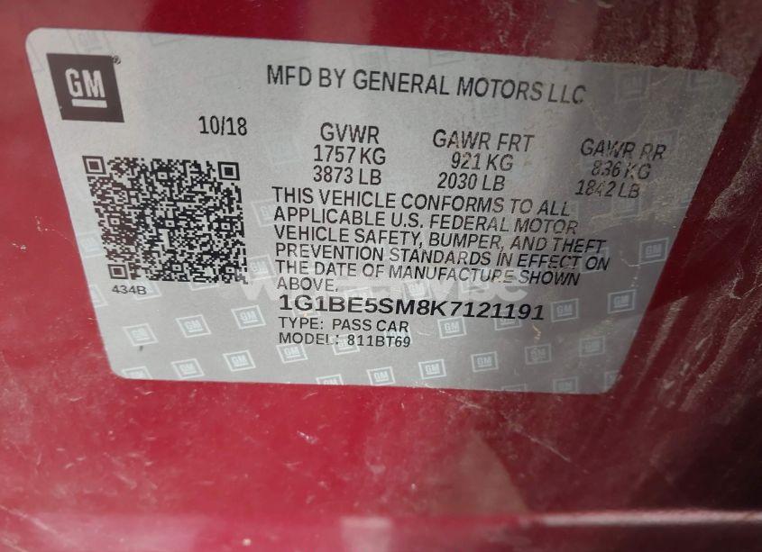 Photo 9 of 2019 Chevrolet Cruze LT (VIN 1G1BE5SM8K7121191)