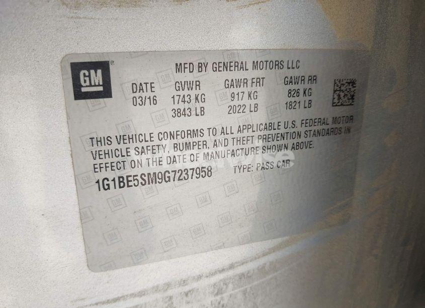 Photo 9 of 2016 Chevrolet Cruze LT (VIN 1G1BE5SM9G7237958)