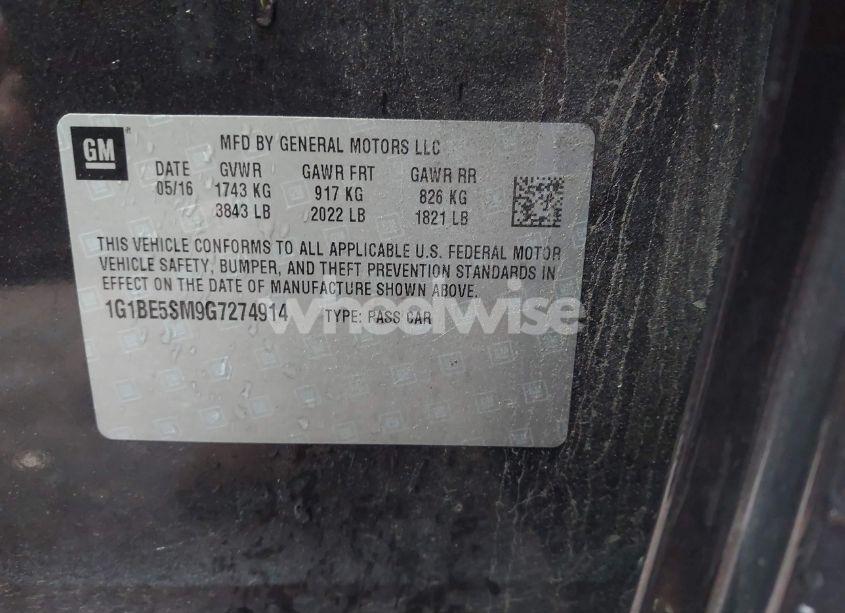 Photo 9 of 2016 Chevrolet Cruze LT AUTO (VIN 1G1BE5SM9G7274914)