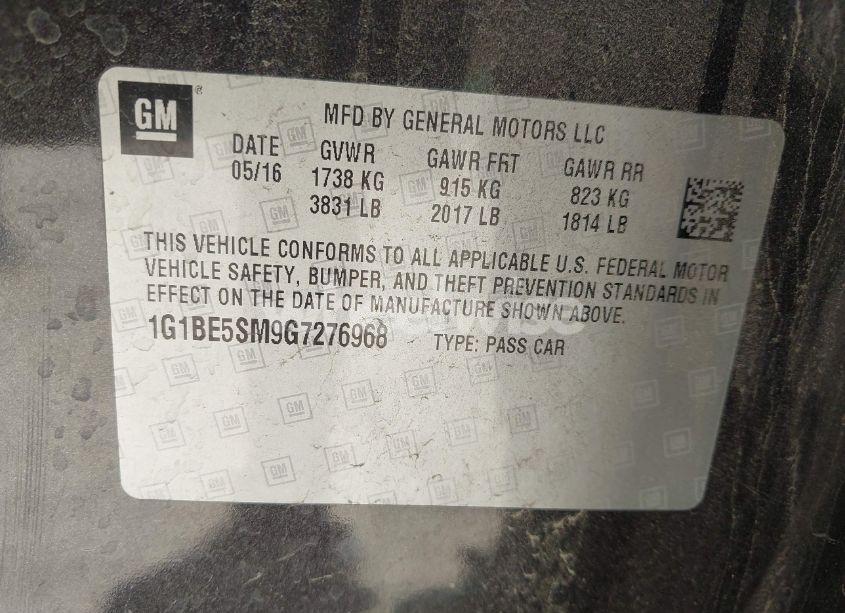 Photo 9 of 2016 Chevrolet Cruze LT AUTO (VIN 1G1BE5SM9G7276968)