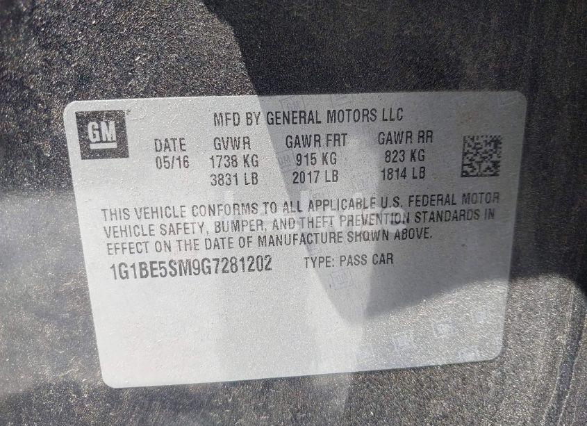 Photo 9 of 2016 Chevrolet Cruze LT AUTO (VIN 1G1BE5SM9G7281202)