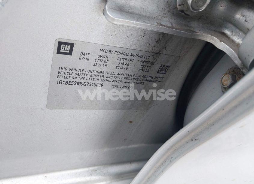Photo 9 of 2016 Chevrolet Cruze LT AUTO (VIN 1G1BE5SM9G7319009)