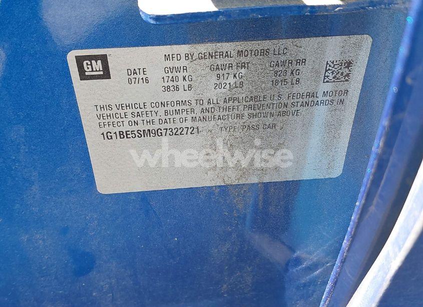 Photo 9 of 2016 Chevrolet Cruze LT AUTO (VIN 1G1BE5SM9G7322721)