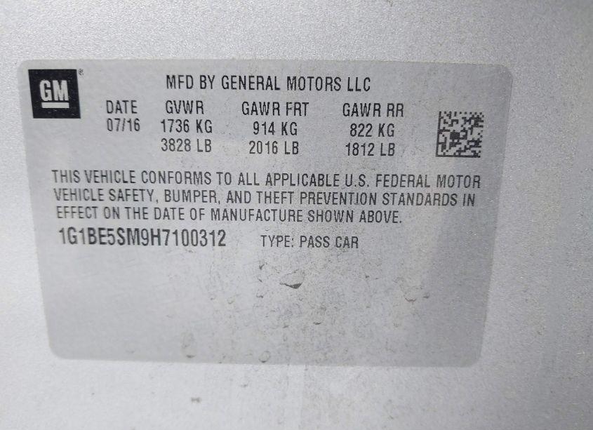 Photo 9 of 2017 Chevrolet Cruze LT (VIN 1G1BE5SM9H7100312)