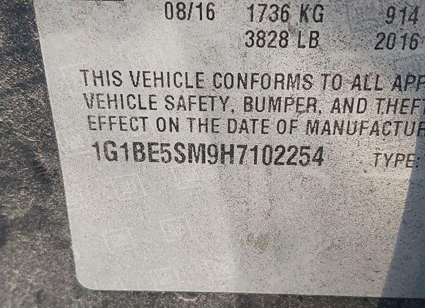 Photo 9 of 2017 Chevrolet Cruze LT AUTO (VIN 1G1BE5SM9H7102254)