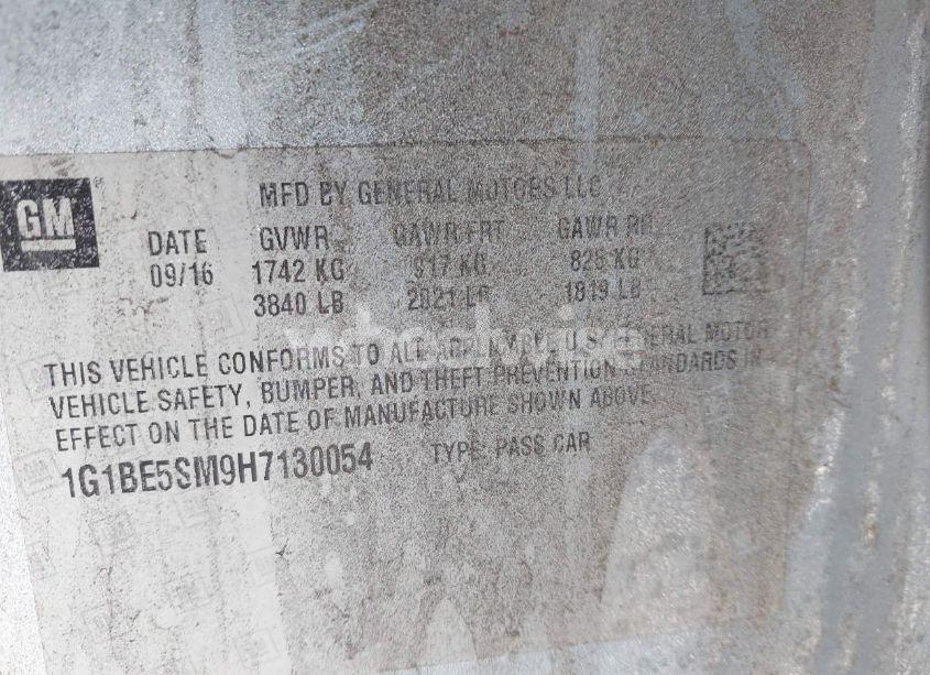 Photo 9 of 2017 Chevrolet Cruze LT AUTO (VIN 1G1BE5SM9H7130054)