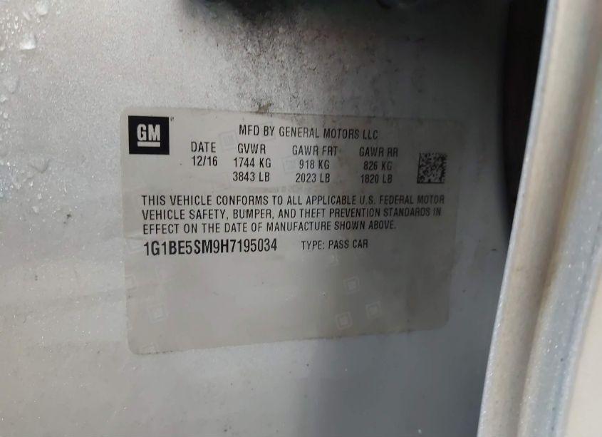 Photo 9 of 2017 Chevrolet Cruze LT AUTO (VIN 1G1BE5SM9H7195034)