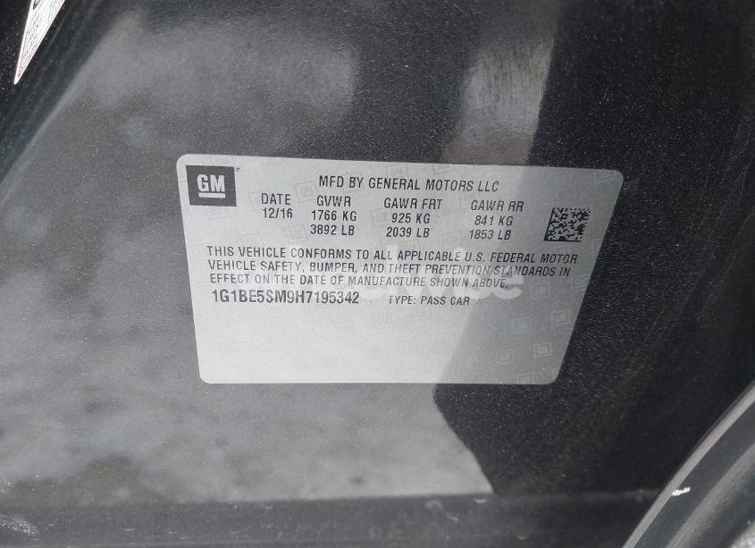 Photo 9 of 2017 Chevrolet Cruze LT AUTO (VIN 1G1BE5SM9H7195342)