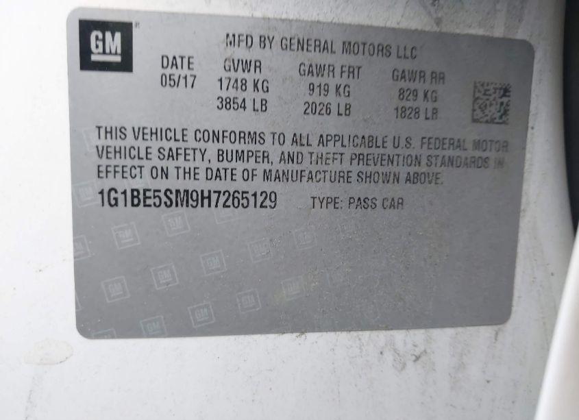 Photo 9 of 2017 Chevrolet Cruze LT AUTO (VIN 1G1BE5SM9H7265129)