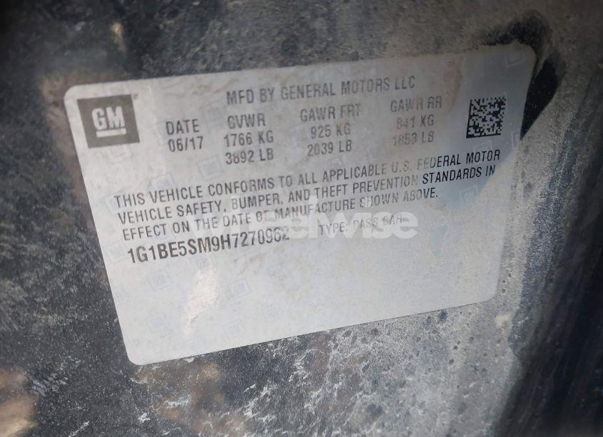 Photo 9 of 2017 Chevrolet Cruze LT AUTO (VIN 1G1BE5SM9H7270962)