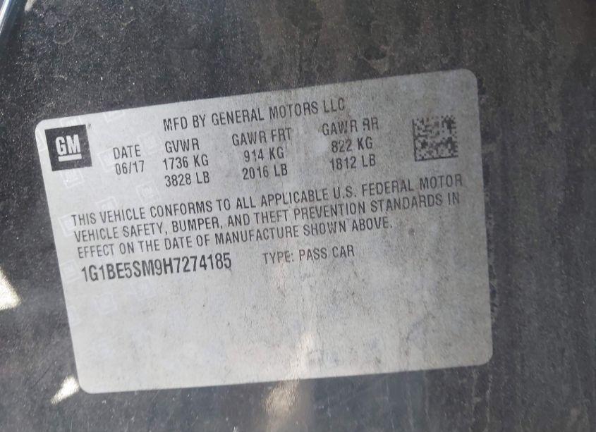 Photo 9 of 2017 Chevrolet Cruze LT AUTO (VIN 1G1BE5SM9H7274185)