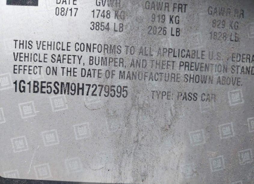 Photo 9 of 2017 Chevrolet Cruze LT AUTO (VIN 1G1BE5SM9H7279595)