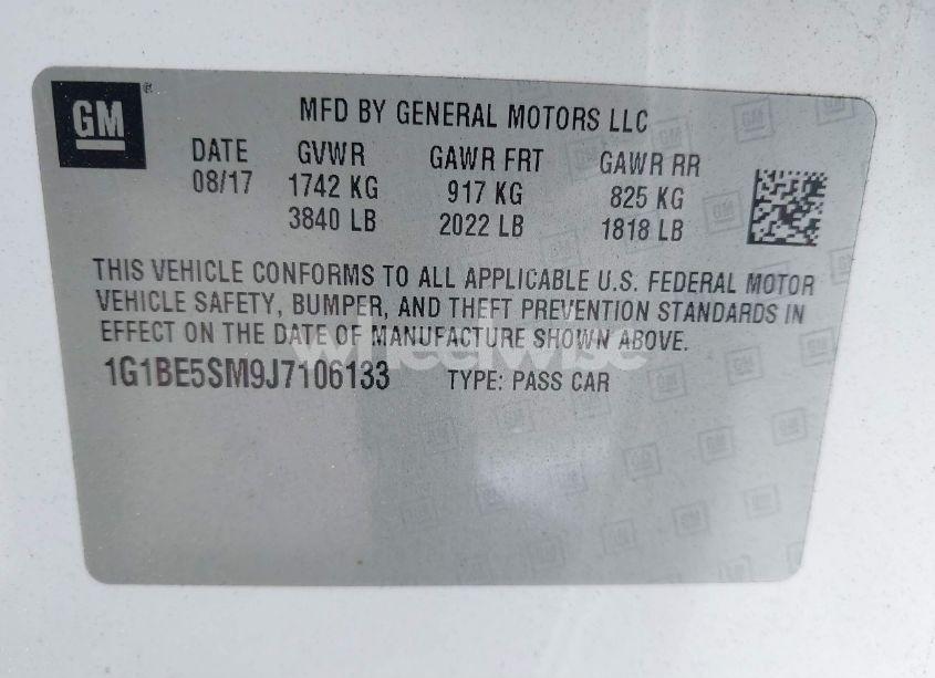 Photo 9 of 2018 Chevrolet Cruze LT AUTO (VIN 1G1BE5SM9J7106133)