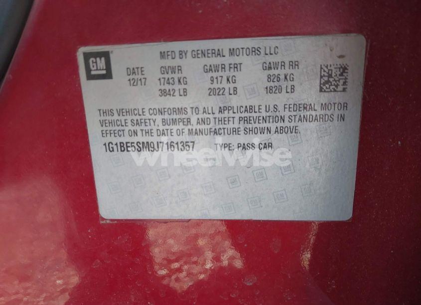 Photo 9 of 2018 Chevrolet Cruze LT AUTO (VIN 1G1BE5SM9J7161357)