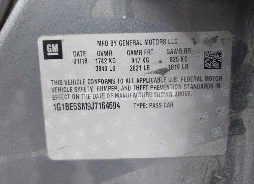 Photo 9 of 2018 Chevrolet Cruze LT AUTO (VIN 1G1BE5SM9J7164694)