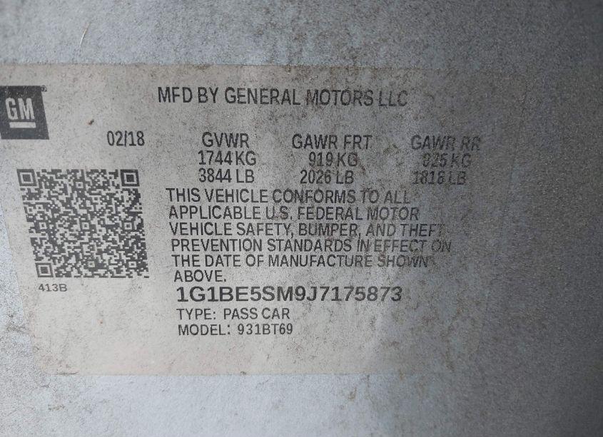 Photo 9 of 2018 Chevrolet Cruze LT AUTO (VIN 1G1BE5SM9J7175873)