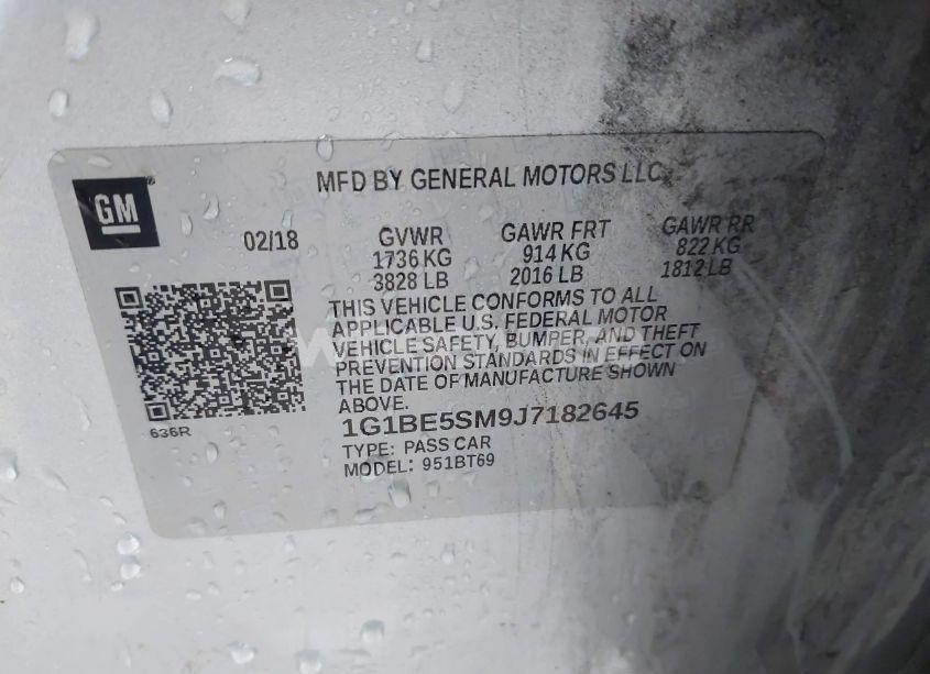 Photo 9 of 2018 Chevrolet Cruze LT AUTO (VIN 1G1BE5SM9J7182645)