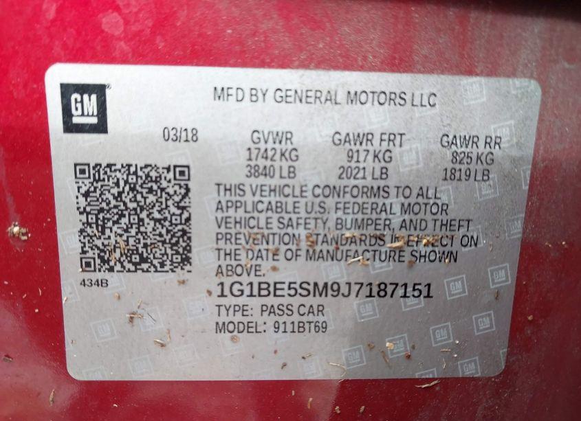 Photo 9 of 2018 Chevrolet Cruze LT AUTO (VIN 1G1BE5SM9J7187151)