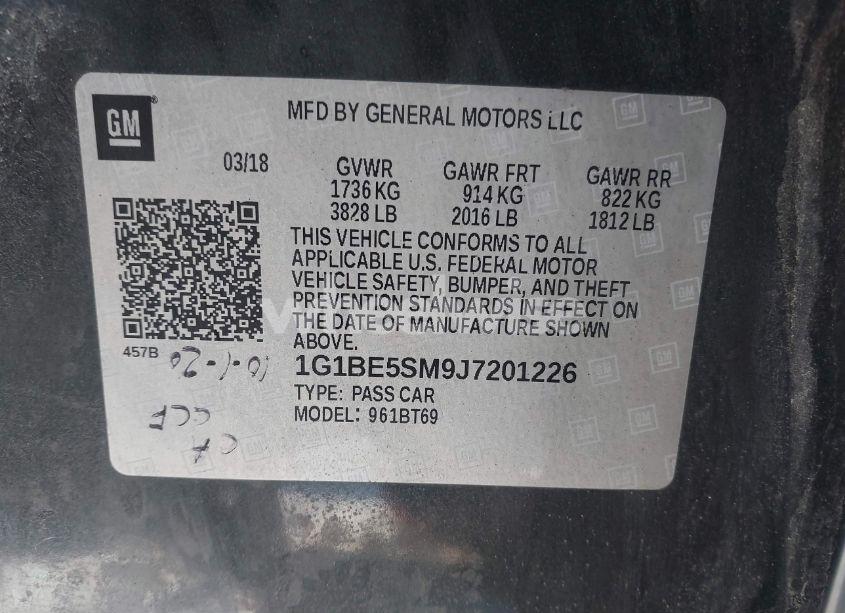 Photo 9 of 2018 Chevrolet Cruze LT AUTO (VIN 1G1BE5SM9J7201226)