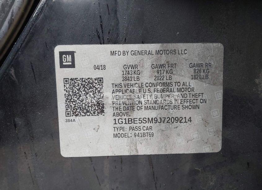 Photo 9 of 2018 Chevrolet Cruze LT AUTO (VIN 1G1BE5SM9J7209214)