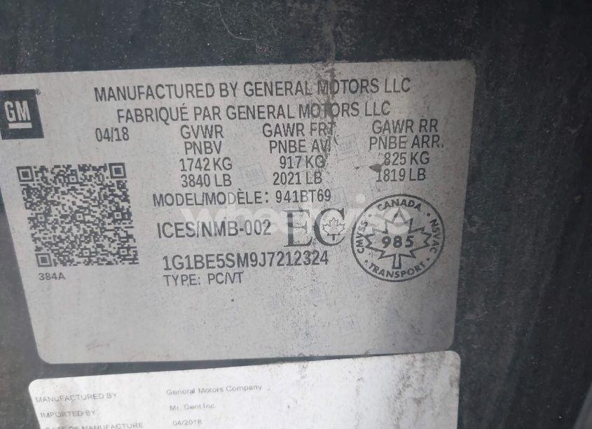 Photo 9 of 2018 Chevrolet Cruze LT AUTO (VIN 1G1BE5SM9J7212324)