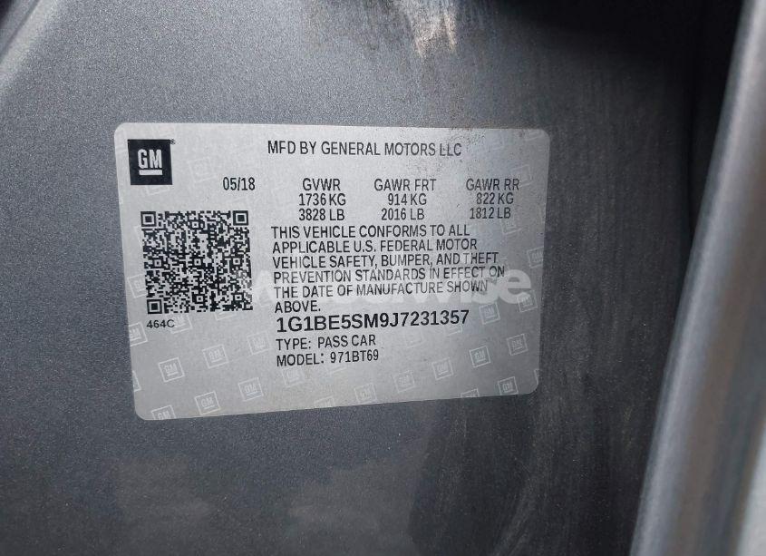 Photo 9 of 2018 Chevrolet Cruze LT AUTO (VIN 1G1BE5SM9J7231357)