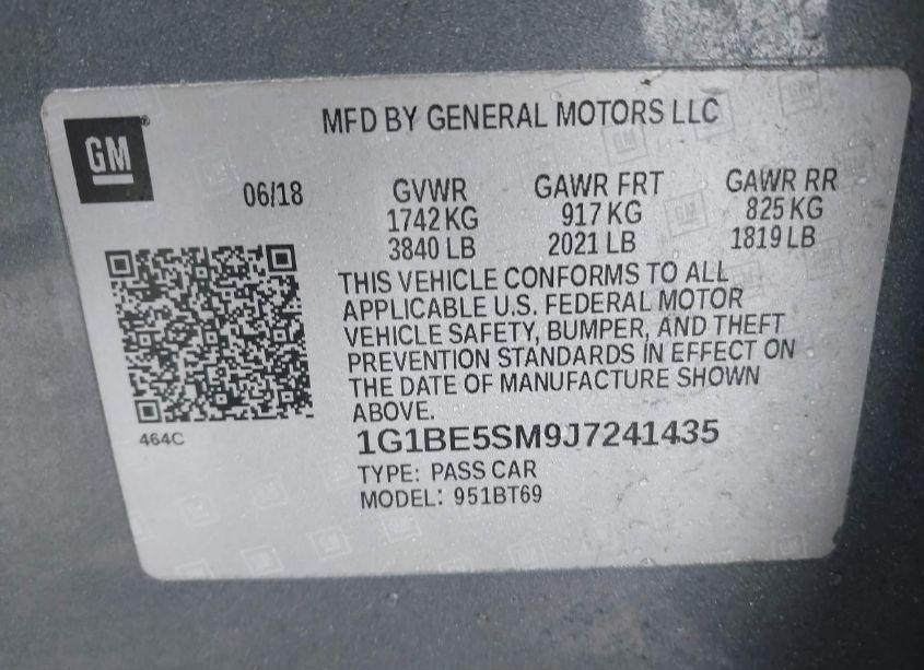 Photo 9 of 2018 Chevrolet Cruze LT AUTO (VIN 1G1BE5SM9J7241435)