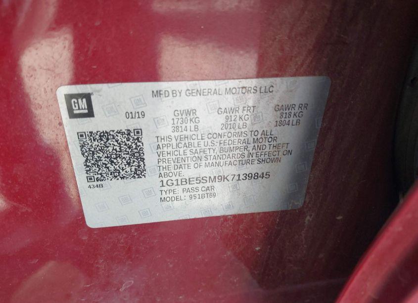 Photo 9 of 2019 Chevrolet Cruze LT (VIN 1G1BE5SM9K7139845)