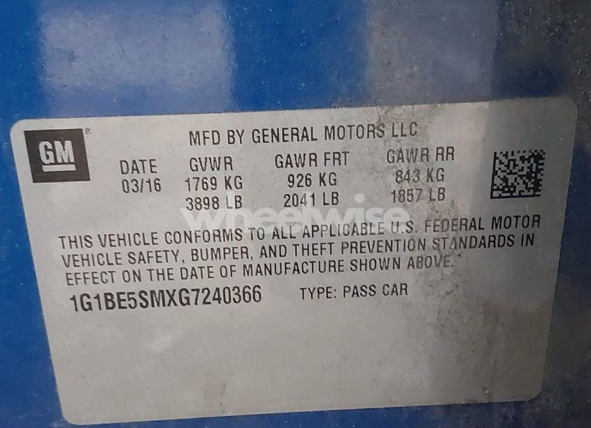 Photo 9 of 2016 Chevrolet Cruze LT AUTO (VIN 1G1BE5SMXG7240366)