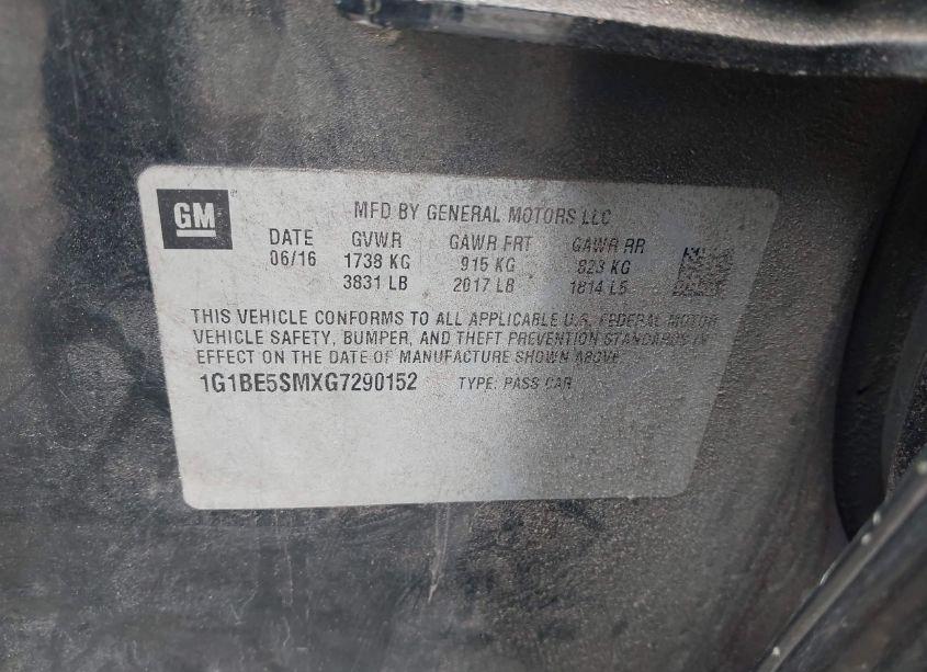Photo 9 of 2016 Chevrolet Cruze LT AUTO (VIN 1G1BE5SMXG7290152)