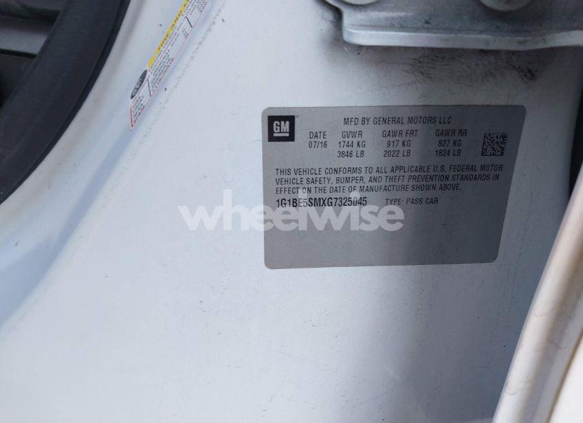 Photo 9 of 2016 Chevrolet Cruze LT AUTO (VIN 1G1BE5SMXG7325045)