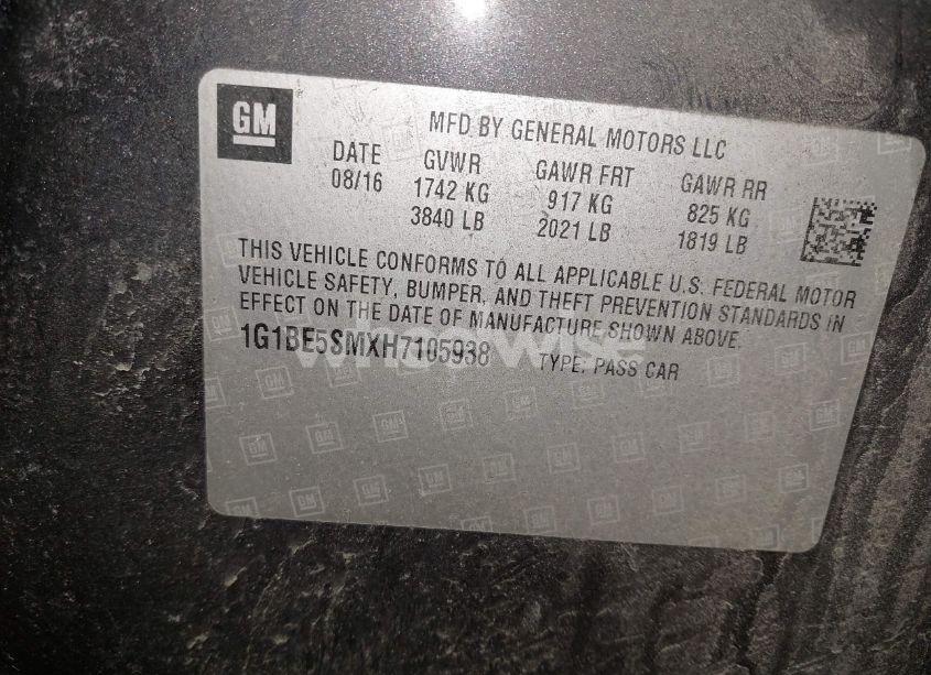 Photo 9 of 2017 Chevrolet Cruze LT AUTO (VIN 1G1BE5SMXH7105938)