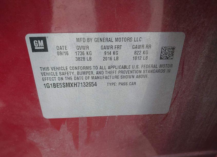 Photo 9 of 2017 Chevrolet Cruze LT AUTO (VIN 1G1BE5SMXH7132654)