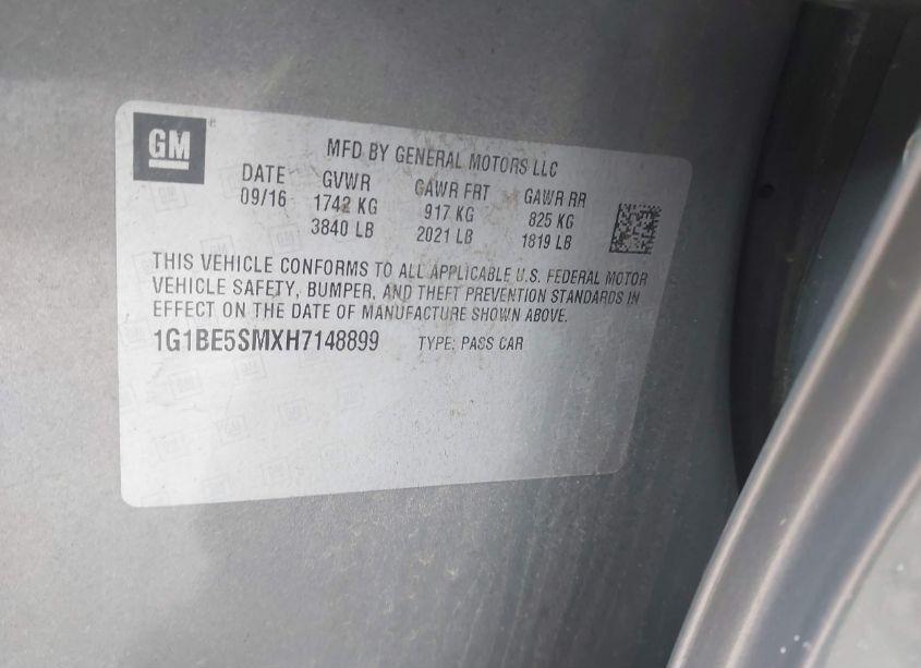 Photo 9 of 2017 Chevrolet Cruze LT AUTO (VIN 1G1BE5SMXH7148899)