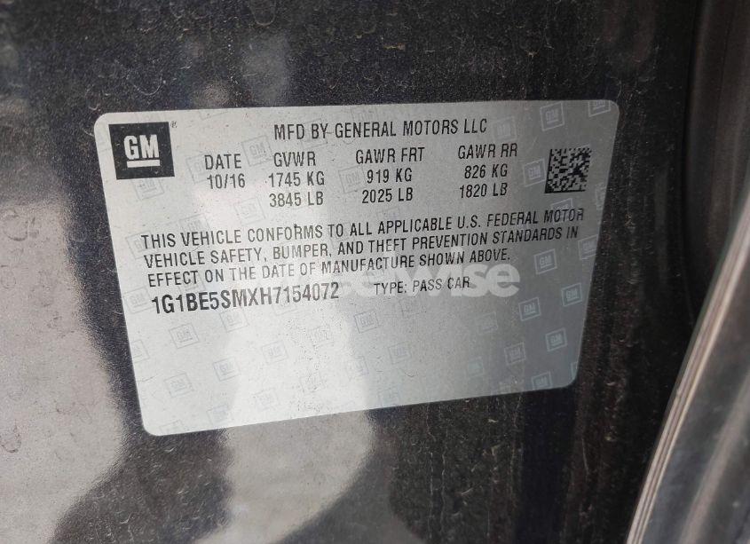 Photo 9 of 2017 Chevrolet Cruze LT AUTO (VIN 1G1BE5SMXH7154072)