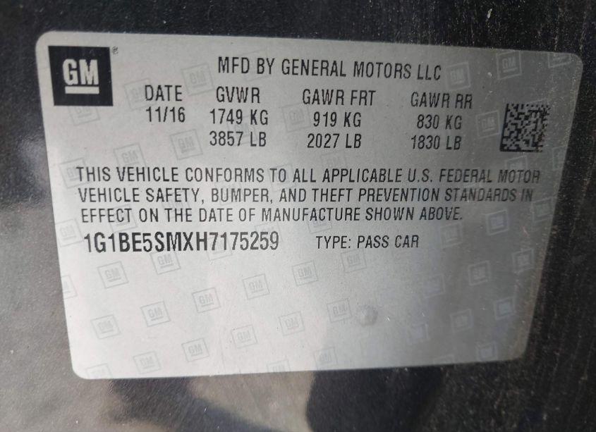 Photo 9 of 2017 Chevrolet Cruze LT AUTO (VIN 1G1BE5SMXH7175259)