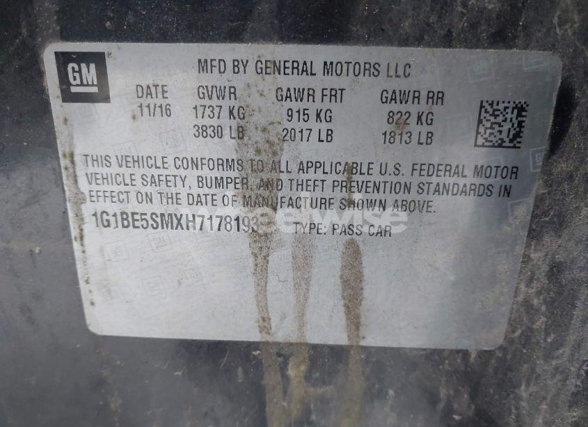 Photo 9 of 2017 Chevrolet Cruze LT AUTO (VIN 1G1BE5SMXH7178193)