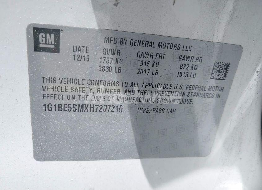 Photo 9 of 2017 Chevrolet Cruze LT AUTO (VIN 1G1BE5SMXH7207210)