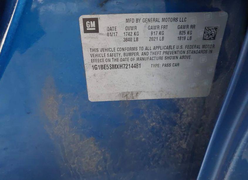 Photo 9 of 2017 Chevrolet Cruze LT AUTO (VIN 1G1BE5SMXH7214481)