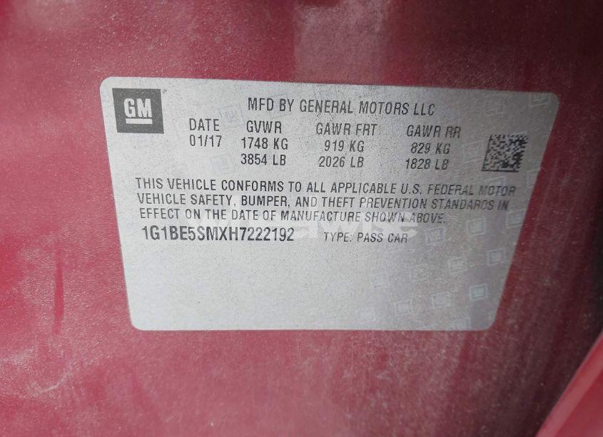 Photo 9 of 2017 Chevrolet Cruze LT AUTO (VIN 1G1BE5SMXH7222192)