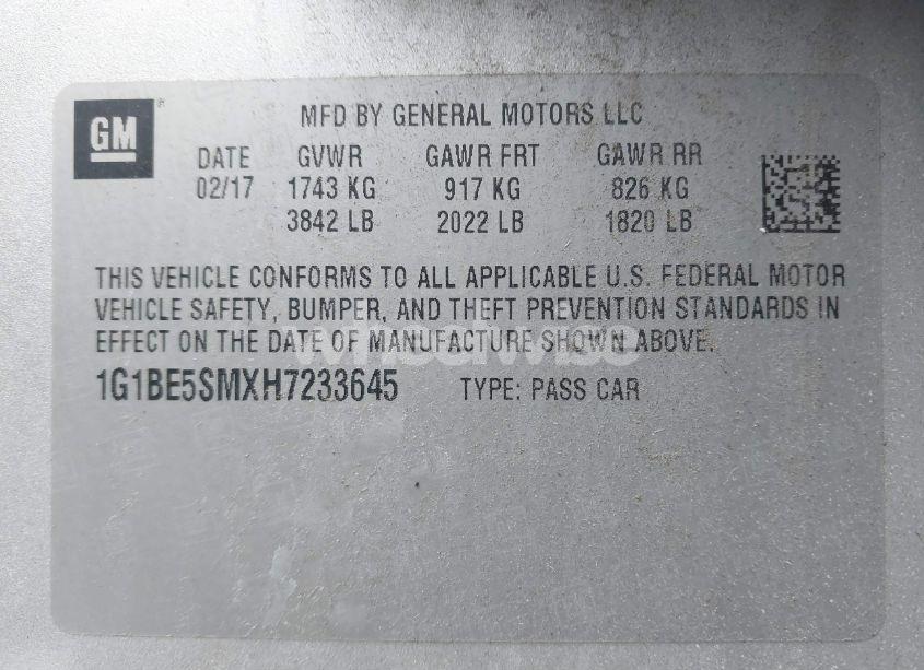 Photo 9 of 2017 Chevrolet Cruze LT AUTO (VIN 1G1BE5SMXH7233645)